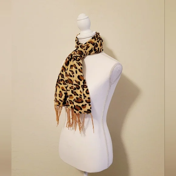 Soft Leopard Print Scarf w/ Fringe | Animal Print Fringe - Picture 2 of 2